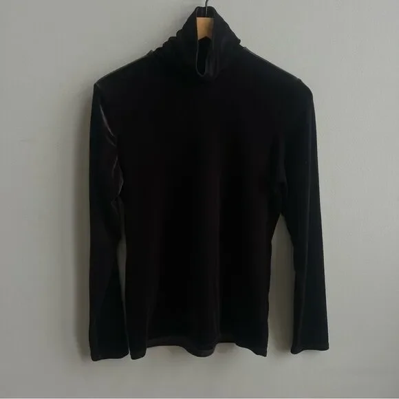 SnoSkins Vintage Black Velvet Base Layer Top Turtleneck Size Large Ski Layer - Picture 4 of 11